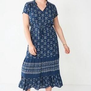 Sonoma Blue Short Sleeve Tiered Boho Maxi Dress Size 3X